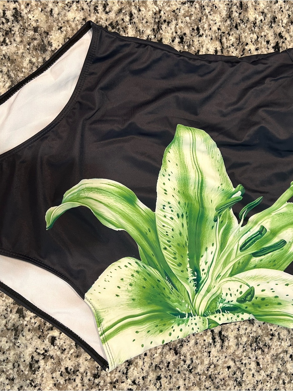 SHEIN Black One-Piece Swimsuit with Green Floral Print